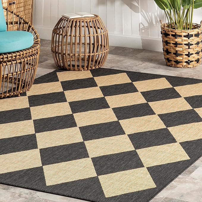 nuLOOM 2' x 10' Outdoor Performance Area Rug, Stain Resistant, Weather Resistant, High Traffic, Patio, Balcony, Outside, Sabina Dark Grey
