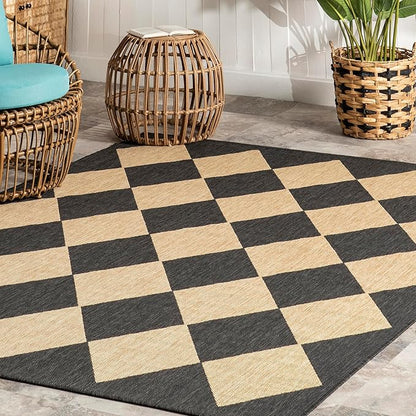 nuLOOM 2' x 10' Outdoor Performance Area Rug, Stain Resistant, Weather Resistant, High Traffic, Patio, Balcony, Outside, Sabina Dark Grey