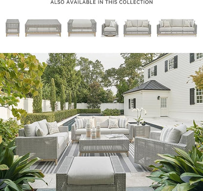 Signature Design by Ashley Seton Creek Casual Resin Wicker Outdoor Coffee Table with Tempered Glass Tabletop, Light Gray & Light Brown