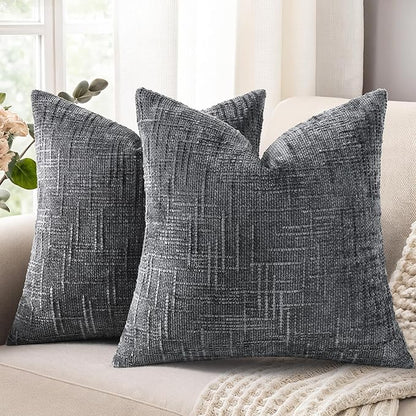 decorUhome Dark Grey Chenille Throw Pillow Covers 24x24 Set of 2 Thick Textured Slubby Couch Pillow Covers Farmhouse Accent Modern Neutral Decorative Pillow Cases for Bed Sofa Living Room