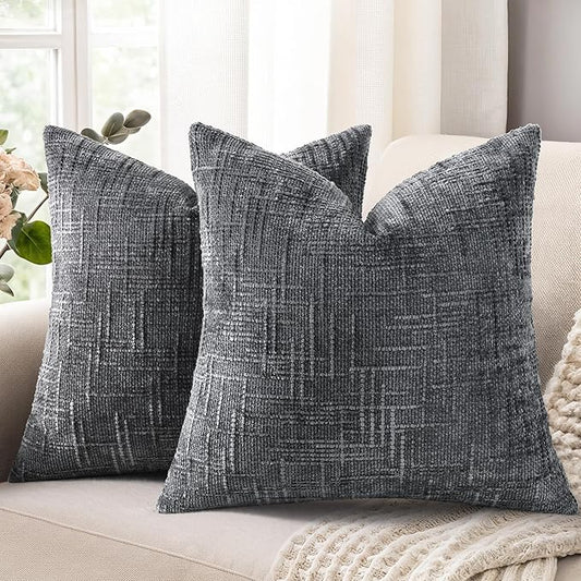 decorUhome Dark Grey Chenille Throw Pillow Covers 22x22 Set of 2 Thick Textured Slubby Couch Pillow Covers Farmhouse Accent Modern Neutral Decorative Pillow Cases for Bed Sofa Living Room