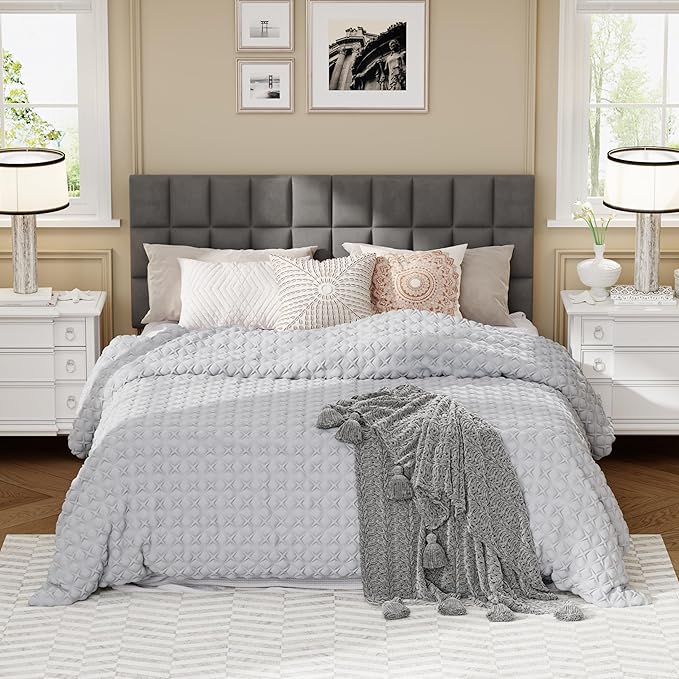 Andeworld Velvet Upholstered Tufted King Size Headboard,Wood Head Board with Metal Legs, Adjustable Height from 42” to 56”, Bed Headboard in Modern Design,Backboard for Bed, Dark Gray