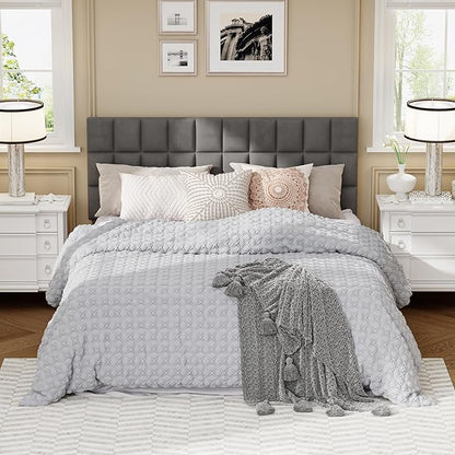 Andeworld Velvet Upholstered Tufted King Size Headboard,Wood Head Board with Metal Legs, Adjustable Height from 42” to 56”, Bed Headboard in Modern Design,Backboard for Bed, Dark Gray
