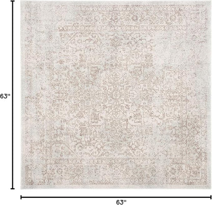 SAFAVIEH Evoke Collection Area Rug - 5'3" Square, Ivory & Taupe, Distressed Design, Non-Shedding & Easy to Clean, Ideal for Living Room, Bedroom, Dining Space (EVK256E)