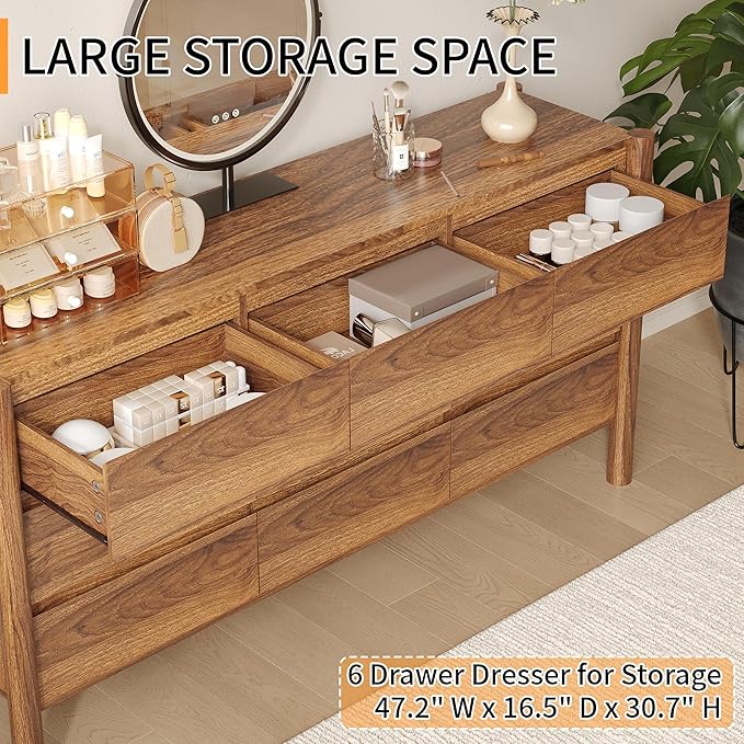 Dresser for Bedroom with 9 Drawers,63" Wide Walnut Dresser with 4 Solid Wood Legs, Wooden TV Stand,Closet Clothes Organizer for Bedroom, Hallway