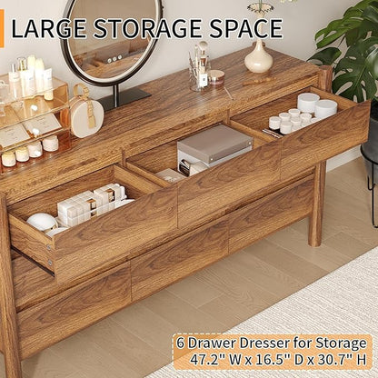Dresser for Bedroom with 9 Drawers,63" Wide Walnut Dresser with 4 Solid Wood Legs, Wooden TV Stand,Closet Clothes Organizer for Bedroom, Hallway