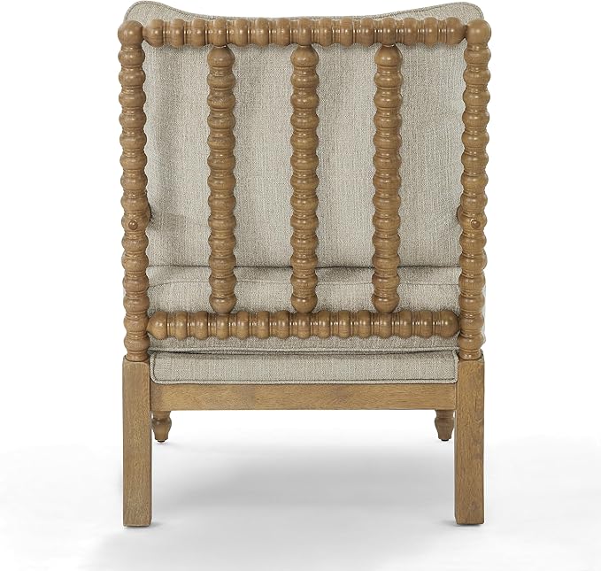 Morden Fort Linen Fabric Spindle Accent Chair with Wood Frame, French Style Accent Chairs with Padded Spring Seat and Armrest Pads, Brushed Base for Living Room Bedroom Farmhouse Office Balcony(Beige)