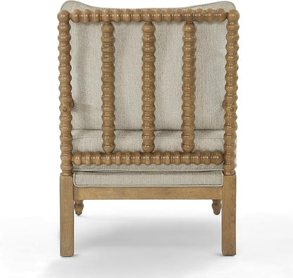 Morden Fort Linen Fabric Spindle Accent Chair with Wood Frame, French Style Accent Chairs with Padded Spring Seat and Armrest Pads, Brushed Base for Living Room Bedroom Farmhouse Office Balcony(Beige)