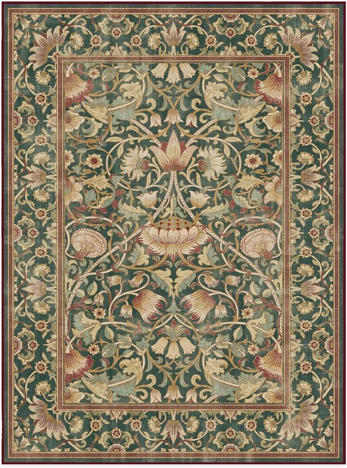 RUGGABLE x Morris & Co Machine Washable Area Rug – Lodden Soft Evergreen & Gold 9x12, Stain-Resistant, Non-Slip – Large Rugs for Living Room, Bedroom, Hallway, Entryway & Office–with Standard Pad