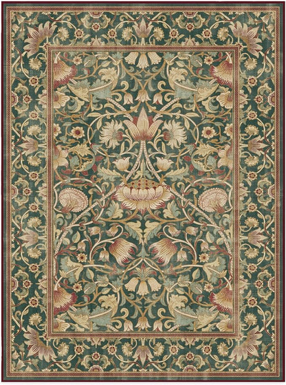 RUGGABLE x Morris & Co Machine Washable Area Rug – Lodden Soft Evergreen & Gold 9x12, Stain-Resistant, Non-Slip – Large Rugs for Living Room, Bedroom, Hallway, Entryway & Office–with Standard Pad