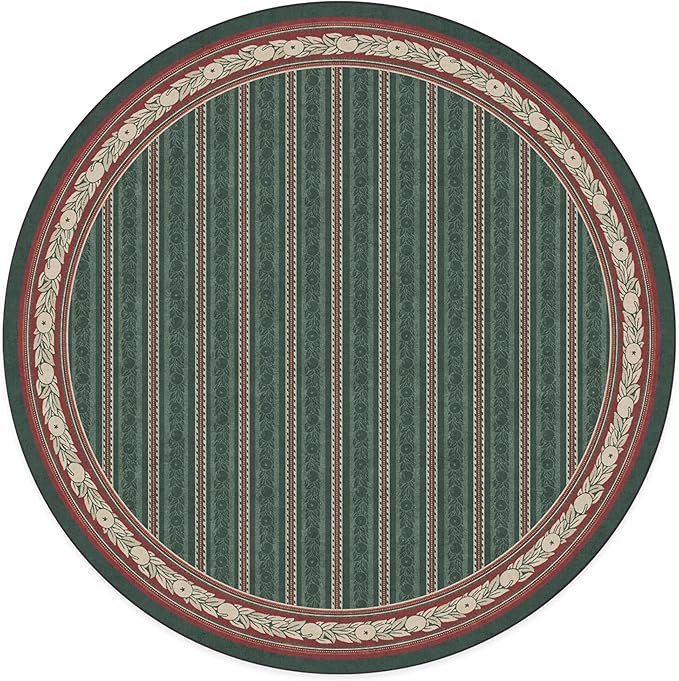 RUGGABLE x Morris & Co Machine Washable Area Rug – Fruit Stripe Spruce Green 8 ft Round, Stain-Resistant, Non-Slip – Large Rugs for Living Room, Bedroom, Hallway, Entryway & Office–with Standard Pad