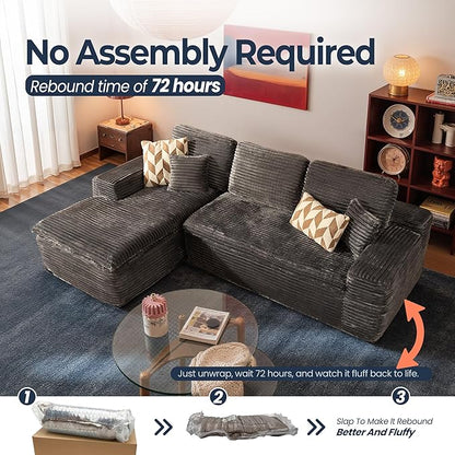 106" Oversized Couch Sofa, L Shape Couches for Living Room, No Assembly Required Plush Velvet Sectional Sofas with Left Facing Chaise for Home Apartment