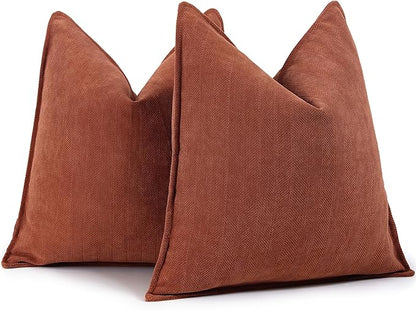 ZWJD Rust Throw Pillow Covers 16x16 Set of 2 Chenille Fall Pillow Covers with Elegant Design Soft and Luxurious Decorative Throw Pillows for Couch, Bed, and Home Decor