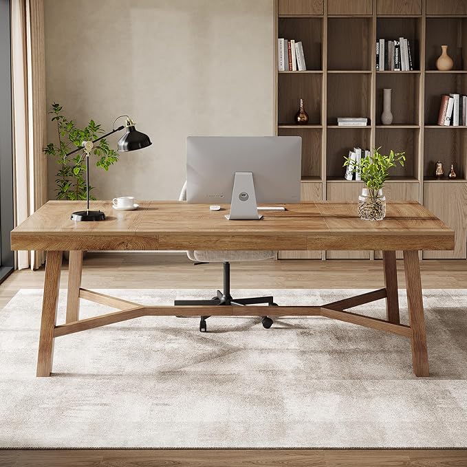 Tribesigns 71-Inch Executive Desk, Farmhouse Office Computer Desk with Sturdy Leg Structure, Rectangular Writing Table Business Furniture for Home Office