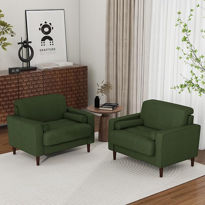 Oversized Accent Chair Set of 1, Corduroy Fabric Mid Century Modern Armchair with Large Seat for Living Room Bedroom Reading