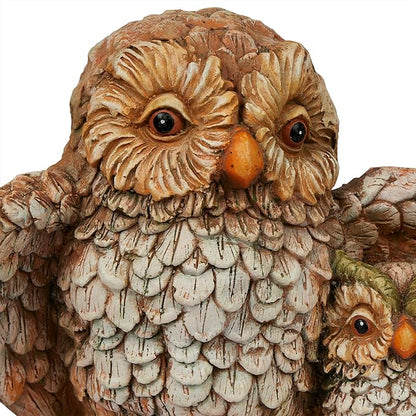 Alpine Corporation QFC366HH Indoor Outdoor Owl Mom Protecting Babies Garden Statue, Loving Owl Family Statue, 11" Tall, Brown