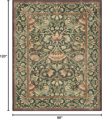RUGGABLE x Morris & Co Machine Washable Area Rug – Lodden Soft Evergreen & Gold 8x10, Stain-Resistant, Non-Slip – Large Rugs for Living Room, Bedroom, Hallway, Entryway & Office–with Standard Pad