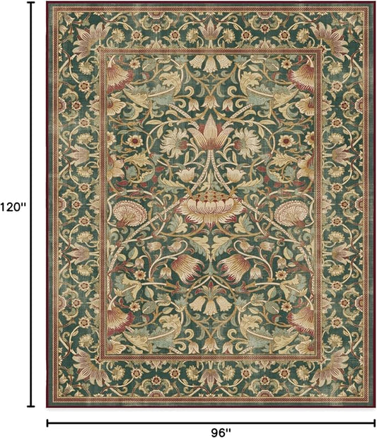 RUGGABLE x Morris & Co Machine Washable Area Rug – Lodden Soft Evergreen & Gold 8x10, Stain-Resistant, Non-Slip – Large Rugs for Living Room, Bedroom, Hallway, Entryway & Office–with Standard Pad