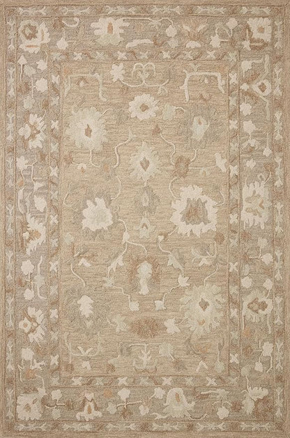 Loloi Chris Loves Julia Dorothea Collection DRT-02 Khaki/Dove 2'-3" x 3'-9" Accent Rug Wool Neutral Floral Living Room Bedroom Carpet