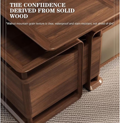 Executive Desk, 133.9 inch Executive Wood Desks L Shape Desk with Drawers with Drawers and Lockable Storage No Installation Required Without Display Racks and Bookshelves