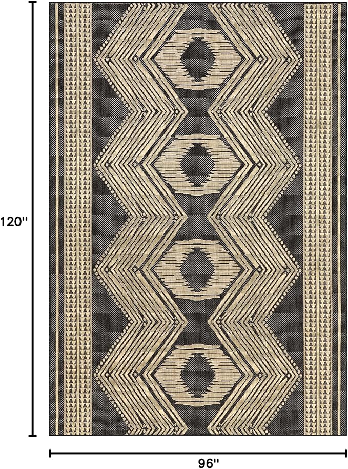 nuLOOM 8' x 10' Outdoor Tribal Geometric Area Rug, Stain Resistant, Weather Resistant, High Traffic, Patio, Balcony, Outside, Ranya Dark Grey
