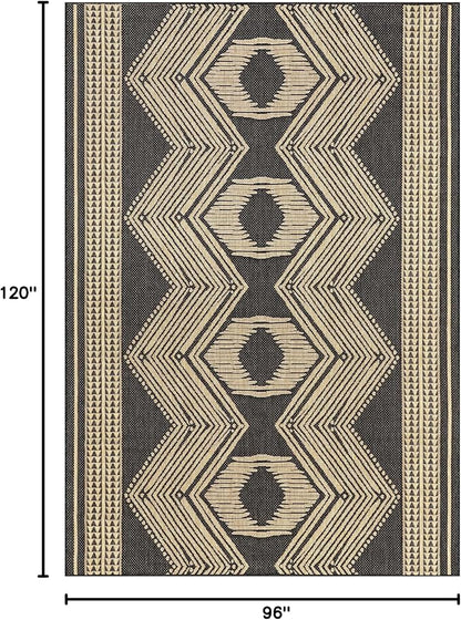 nuLOOM 8' x 10' Outdoor Tribal Geometric Area Rug, Stain Resistant, Weather Resistant, High Traffic, Patio, Balcony, Outside, Ranya Dark Grey