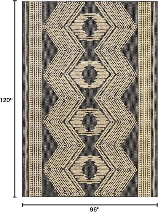 nuLOOM 8' x 10' Outdoor Tribal Geometric Area Rug, Stain Resistant, Weather Resistant, High Traffic, Patio, Balcony, Outside, Ranya Dark Grey