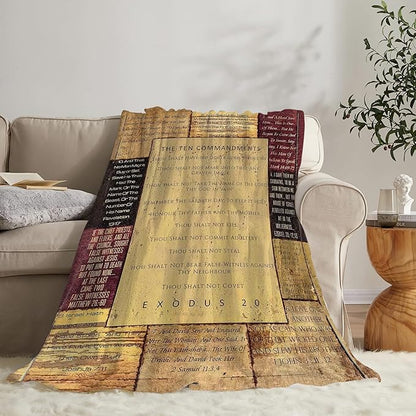 Christian Bible Blanket 10 Commandments Throw Blanket Christian Gifts and Decor Religious Bible Verse Blanket for Women Men Kids Adults Soft Warm Cozy Fleece Blanket for Couch Sofa Bed 50"x40"