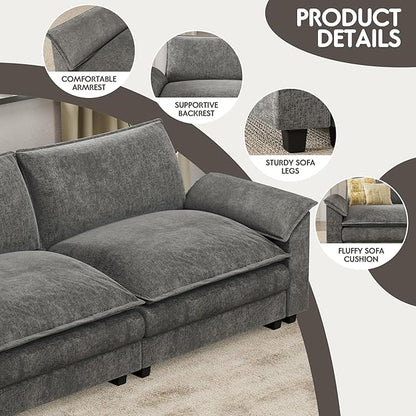 Homall 159" Modular Sectional Sofa, Linear Sofa Couch with Double-Layer Cushion, DIY Combination Chenille Deep 4-Seat Cloud Couch for Living Room, Apartment (Light Grey, Linear Sofa)