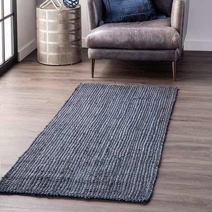 nuLOOM 2x6 Rigo Jute Hand Woven Area Rug, Navy, Solid Farmhouse Design, Natural Fiber, For Bedroom, Living Room, Dining Room, Hallway, Office, Kitchen, Entryway