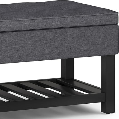 SIMPLIHOME Cosmopolitan 44 inch Wide Transitional Rectangle Storage Ottoman Bench with Open Bottom in Slate Grey Linen Look Fabric, Assembled for the Living Room and Bedroom