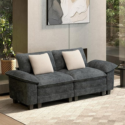 HERA'S HOUSE 88" Modular Sectional Sofa, Loveseat Couches for Living Room, Comfy Cloud Couch 2-Seater Deep Seat Sofa with Throw Pillow, Chenille Blue