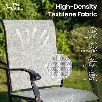 PHI VILLA Outdoor Swivel Patio Bar Stools Set of 2, 30 Inch Bar Height Tall Patio Chairs with Back & Armrest, Durable Textilene Fabric in Grey for Deck Lawn Garden