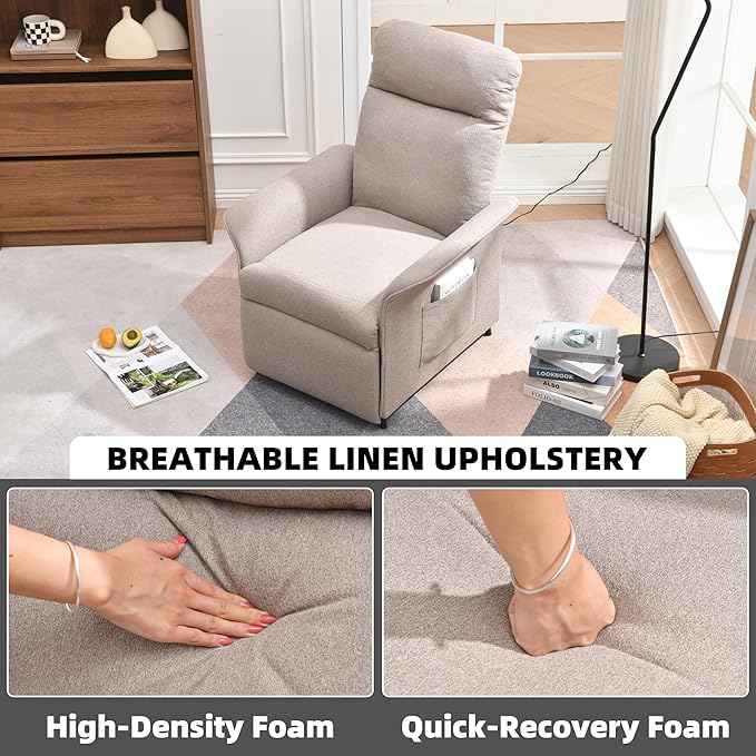 Power Recliner Chair, Adjustable Electric Recliner Chairs for Adults, Sleeper Sofa Bed with Remote Control & Side Pocket, Linen Upholstered Chair for Living Room/Bedroom, Easy Assembly,Brown