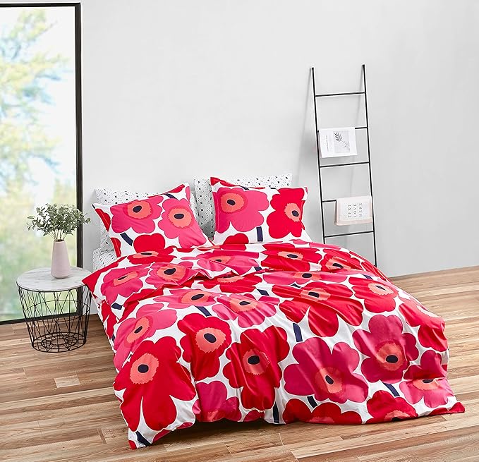 Marimekko - King Comforter Set, Cotton Bedding with Matching Shams, Lightweight Home Decor for All Seasons (Unikko Red, King)