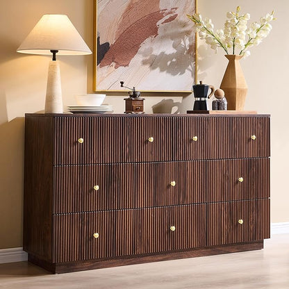 Fluted Dresser for Bedroom, 55" W 8 Drawer Dressers, Wood Tall Dresser Storage Organizer, Modern Bedroom Chest of Drawer with Deep Storage for Closet Hallway, Entryway, Living Room, Brown