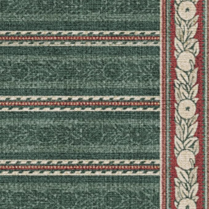 RUGGABLE x Morris & Co Machine Washable Christmas Area Rug– Fruit Stripe Spruce Green 3x5, Stain-Resistant, Non-Slip– Small Rugs for Living Room, Bedroom, Hallway, Entryway & Office–with Standard Pad