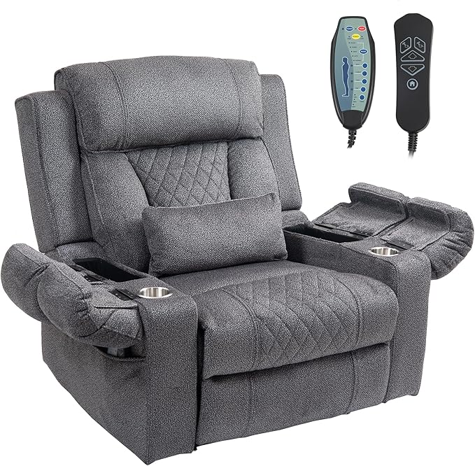 Big Man Power Lay Flat Lift Chair Oversized Recliner Dual Motor Heat Vibration for Elderly, Overstuffed Electric 28" Extra Wide Recliners with Flip Arm Storage Cup Holders,USB Type C Charging