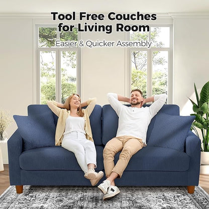 Kidirect 70in Corduroy Couch, Sofa No Tool Assembly, Comfy Couches for Living Room 21in Deeper Seats, Corduroy Sofas for Living Room with 2 Pillows, Oversized Loveseat Sofa, Boho Love Seat Blue Couch