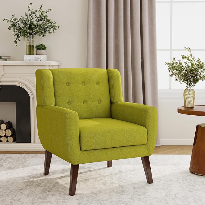 Accent Chair, Modern Fabric Armchair for Living Room, Comfy Upholstered Arm Chair Tufted for Indoor Bedroom Office Room (Green)