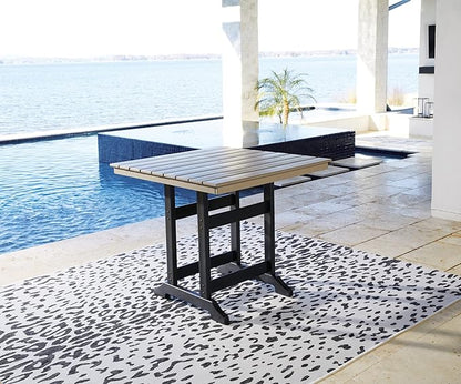 Signature Design by Ashley Outdoor Fairen Trail HDPE Patio Counter Table with Umbrella Hole, Stainless Steel, 41.5" W x 41.75" D x 37.13" H, 2-Tone Black & Driftwood Finish