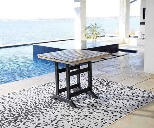 Signature Design by Ashley Outdoor Fairen Trail HDPE Patio Counter Table with Umbrella Hole, Stainless Steel, 41.5" W x 41.75" D x 37.13" H, 2-Tone Black & Driftwood Finish