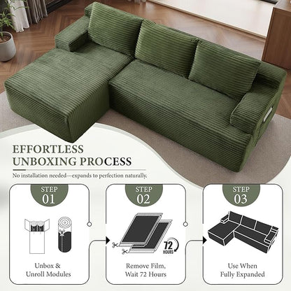 96''Sectional Couches for Living Room,Modern Modular Sectional Sofa,Upholstered Boneless Couch with Pockets,Comfy Cloud Couch with L Shaped Chaise(Green, 96''W Left Facing Chaise)