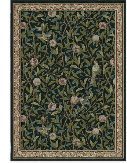 RUGGABLE x Morris & Co Washable Area Rug – Pomegranate Blue Green 5x7, Stain-Resistant, Non-Slip – Medium Machine Washable Rugs for Living Room, Bedroom, Hallway, Entryway & Office–with Standard Pad