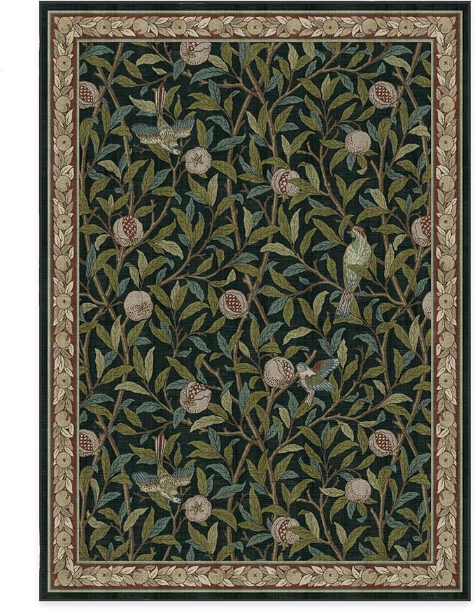 RUGGABLE x Morris & Co Washable Area Rug – Pomegranate Blue Green 5x7, Stain-Resistant, Non-Slip – Medium Machine Washable Rugs for Living Room, Bedroom, Hallway, Entryway & Office–with Cushioned Pad