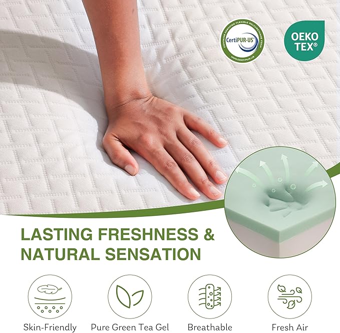 EGOHOME 5 Inch Twin Mattress for Kids, Memory Foam Mattress with Cooling Green Tea Gel, Relieve Pressure with Medium Firm Support, CertiPUR-US Certified, 75''L x 38''W, White