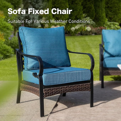 6 Piece Metal Outdoor Patio Furniture Set, Patio Conversation Sets with 3-seater Couch, 4 Single Sofa (5.75" Extra Thick Cushion) & Coffee Table, Black Frame Backyard Furniture, Blue-2