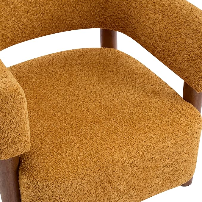GDFStudio Boucle Upholstered Accent Chair,Cozy Modern Armchair with Spring Cushion & Rubber Wood Frame,Comfortable Mid-Century Lounge Chair Seating for Living Room, Bedroom, Office, Yellow