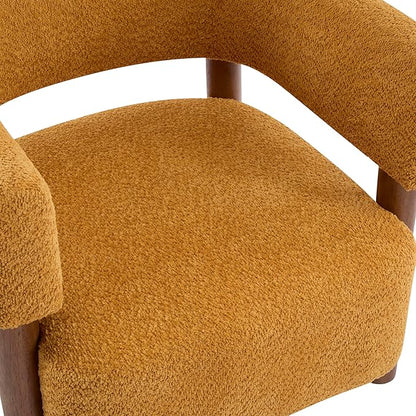 GDFStudio Boucle Upholstered Accent Chair,Cozy Modern Armchair with Spring Cushion & Rubber Wood Frame,Comfortable Mid-Century Lounge Chair Seating for Living Room, Bedroom, Office, Yellow