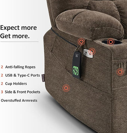 MCombo Dual Motor Power Lift Recliner Chair with Massage and Dual Heating for Elderly, Lay-Flat for Sleeping, Extra Wide for Big and Tall, Fabric R7070 (Coffee)